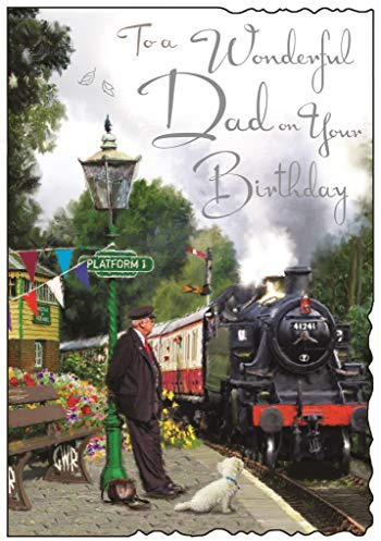 Dad Birthday Card - (JJ-V510) - Steam Train - Velvet Range - Embossed & Foil Finish