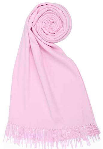 PB-SOAR Damen Herren XXL Einfarbiger Schal für Winter, Schals Winterschal Damenschal Halstuch Pashmina Stola mit Fransen, 18 Farben auswählbar (Baby Rosa)