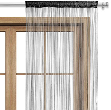 wometo Fadenvorhang Türvorhang Fäden 90x245 cm schwarz - Stangendurchzug oekoTex kürzbar waschbar Uni einfarbig in vielen bunten Farben