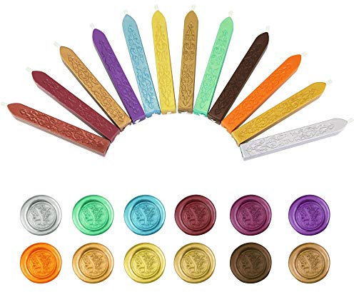 DECARETA 12 Stücke Antik Siegellack Sticks mit Docht Feuer Manuskript Siegelwachs Briefe Dichtung für Retro Vintage Wachs Siegelstempel,12 Farben
