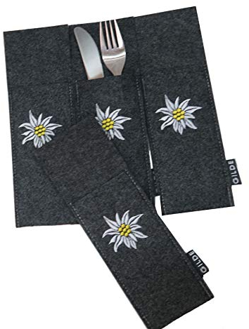 Handwerk Gilde 4er Set Filz Bestecktaschen Edelweiß dunkelgrau