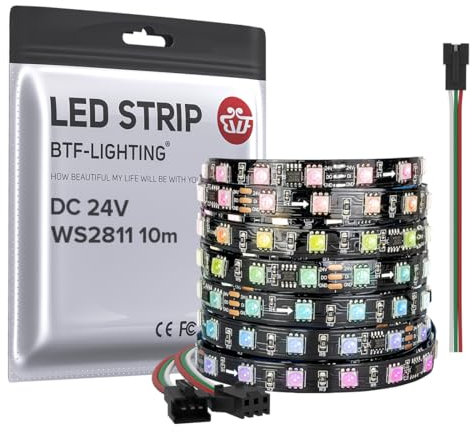 BTF-LIGHTING WS2811 DC24V 10M adressierbare RGB LED Streifen 600LEDs 100Pixel Volle Farbe Traumfarbe Schwarz PCB IP30 Nicht wasserdicht Kompatibel mit Arduino/Respberry/usw Spannungsabfall verhindern