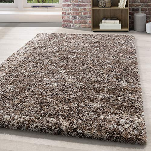 HomebyHome Hochflor Teppich 80x250 cm Beige Shaggy Langflor, Meliert, Flauschig & Robust, Jute-Rücken Ideal für Flur, Küche oder schmale Räume