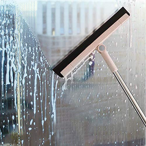 YORKING Floor Squeegee Professional Water Squeegee, 38cm Rubber Blade With Adjustable 50 Inch Long Handle Rotatable 180° For Wet Room Window Cleaner Kitchen Bathroom Shower Floor Wiper Garage, Beige