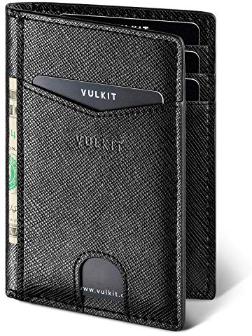 VULKIT Portefeuille Homme Mince en Cuir RFID Blocage Porte-Cartes de Crédit Portefeuilles Minimaliste 10 Fentes pour Cartes Bancaire ou Billets - Noir Croix