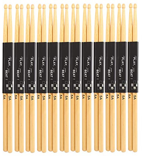 Drumsticks 12 Paar Smooth 5A Maple Wood Drum Sticks mit tropfenförmigem Kopf für Snare Drum Practice Drum