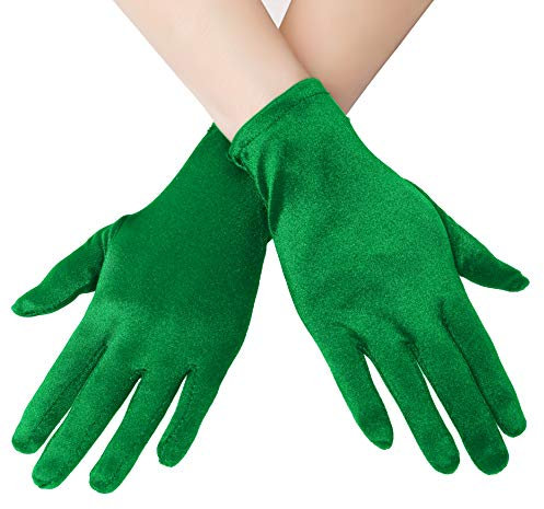EORUBE 1920s Handschuhe für Damen Handgelenklange Kurze Satin Handschuhe Party Kostüm (Grün)