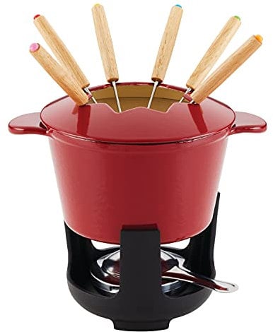 Rachael Ray 48338 Fondue Pot Set, Cast Iron, Red