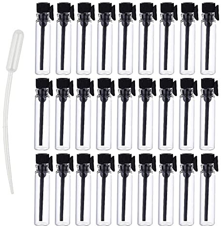 BasicPacking 240 pezzi 3 ml Mini Bottiglia di Profumo da Viaggio in Vetro con coperchi de Nero Fiala tester per Campioni di profumo, oli essenziali, aromaterapia + 20 x 0.5ml Pipetta