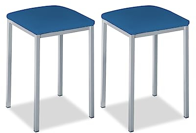 ASTIMESA - Taburetes de Cocina tapizado - Estructura sólida y Firme - Estructura Color Aluminio y Asiento en Polipiel - Color del Asiento: Azul. Contenido: 2 Unidades. Medidas: 35 x 35 x 45 cm