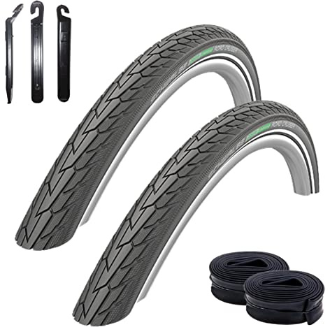 2 x Schwalbe Road Cruiser Fahrradreifen K-Guard Decke Schwarz Reflex 37-622 (28 x 1,40) + 2 Schwalbe DV17 Schläuche inkl. 3 Reifenheber