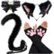 SIROLISA 3D Silicone Cat Paw Mittens Gloves with Ears Tails Cute Paw Toes Beans Socks High Stockings Set for Women Girls Halloween Christmas Cosplay (4PCS BLACK)