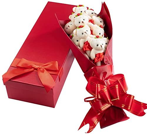 Deluxe Love Bear Bouquet, One Dozen Plush Bears in Red Tutus and Gift Box