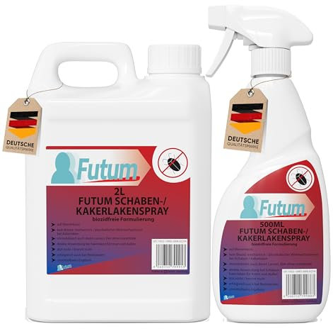 FUTUM Schaben Spray 2 Liter + 500ml | mechanische Kakerlaken Kontrolle | auf Wasserbasis | Ohne Treibgase | wirkt gegen Eier Innen & Außen