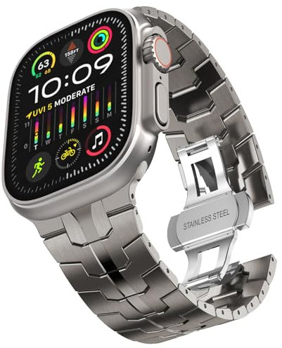 KADES Edelstahl armband für Apple Watch Ultra 2 Armband,Herren Gliederarmband für Apple Watch Ultra Armband,Metallarmband für iwatch series 10 46mm,9/8/7 45mm,6/5/4 44mm,3/2/1 42mm, Titan