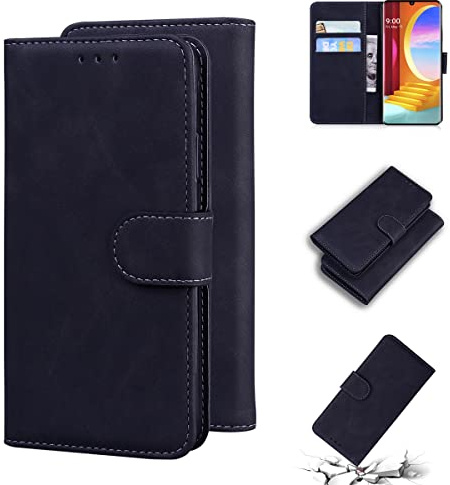 LMFULM® Hülle für LG Velvet G900/G910 (6,8 Zoll) PU Leder Magnet Brieftasche Lederhülle Tasche Flip Cover Ledertasche Stent-Funktion Case Schwarz