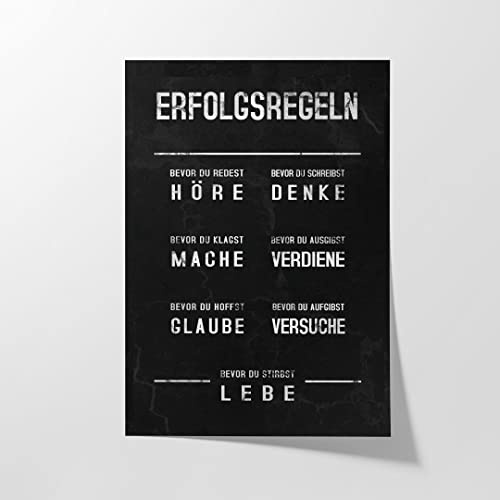 Hustling Sharks® Motivationsbild „Erfolgsregeln“ – Poster 100 × 150 cm | XXL Motivationsbild im Hochformat, Motivationsposter Büro, Poster mit Sprüchen, Erfolg Bilder, Büro Bild, Deko