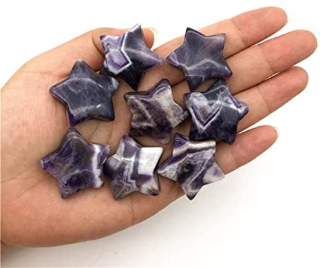 GROWWISH 1pc Natürlicher Lapislazuli Opal Amethyst Rosenquarz Kristalle Stern Mondförmiger Stein Heiledelstein Natursteine und Mineralien-Amethyst Stern,2PCS