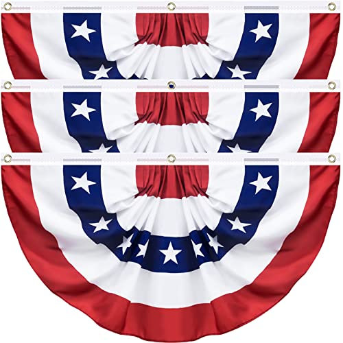 3 Stück USA-Flagge, plissiert, große Größe, 90 x 180 cm, amerikanische Flagge, Wimpelkette, Gedenktag, 4. Juli, patriotisch, halber Fächer, Banner, Dekoration, 4. Juli, Unabhängigkeitstag, Außen- und