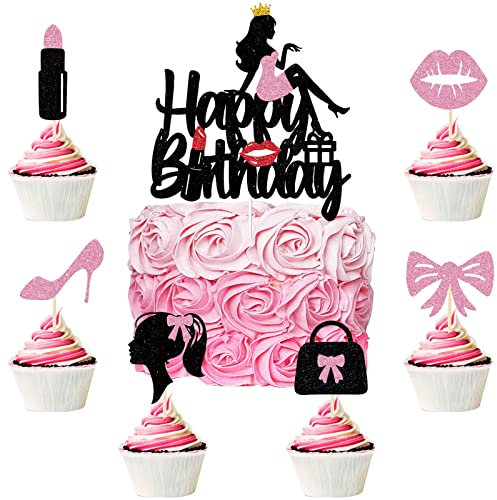 25 Stück Tortendeko Dame in High Heels Lippenstift Kuchen Deko Makeup Cupcake Toppers für Mädchen Lady Spa Bachelorette Thema Geburtstag Party Kuchen Dekorationen Supplies