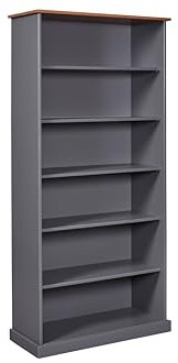 Inter Link – Bücher Regal - Buffet-Schrank – Geschirrschrank – Esszimmerschrank – Sideboard - Regal - Landhausstil – Kiefer Massivholz FSC – 5 offene Regale - 90 x 38,1 x 190 cm – Luzerna 5 – Grau