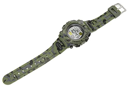 Alomejor Uhr, PU-Armband, Camouflage-Farbe, Herren-Chronograph, Digital, Multifunktional, Wasserdicht, Edelstahl, Untere Abdeckung, Schnalle für Studenten (Grün)