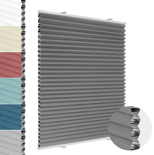 Allesin Wabenplissee ohne Bohren Verdunklung Thermo Doppelplissee Klemmfix Zweifarbig Grau-weiß 90x110 cm (BxH) 100% Blickdicht, Sonnenschutz & Schallschutz Plisseerollo für Fenster & Tür