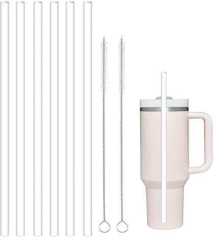 WK ieason Plastik Strohhalme Ersatz Strohhalm Wiederverwendbare Trinkhalme Kompatibel mit Stanley 20-40oz Bechern und anderen Marken mit 2 Strohhalmbürsten, Ungiftig Klare Strohhalme