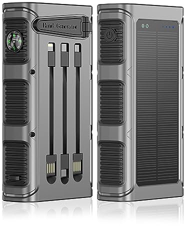 Three Charging Methods of Solar/Hand-Crank Power Bank, Power Bank Wired Outdoor Camping Pd20W Fast Charge,Grey-30000mAh