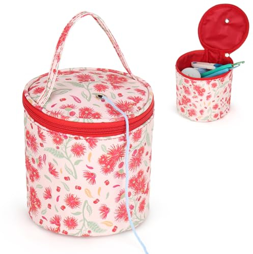 Aeelike Stricktasche Klein Aufbewahrungstasche für Unterwegs, Mini Handarbeitstasche für Garn, Häkelzubehör, Häkelnadel, Kurze Stricknadeln Aufbewahrung, 15×14cm Praktisch Garntasche Wolltasche, Rot