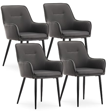 CLIPOP Esszimmerstühle 4er Set Kunstleder Gepolstert Küchenstuhl mit Armlehne,Sessel Esszimmerstuhl Loungesessel Wohnzimmer Empfangstühle für Esszimmer Küche,Grau