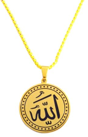 Bungsa Kette mit Amulett-Anhänger Allah 59cm aus Edelstahl für Damen und Herren - Gold