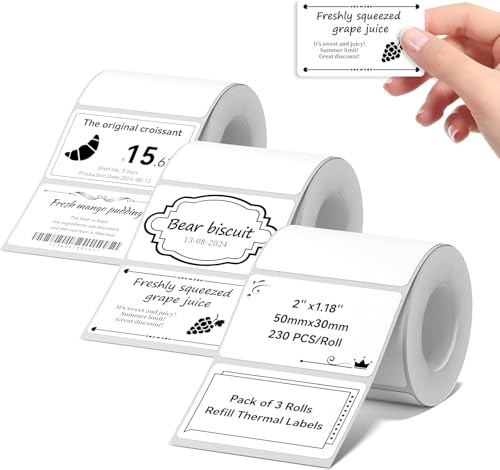 NIIMBOT Thermo-Etikettenmacherpapier, 50 x 30 mm, 230 Etiketten/Rolle, Weiß, 3 Packungen, für B1, B21, B31, B3S, K3 Etikettendrucker