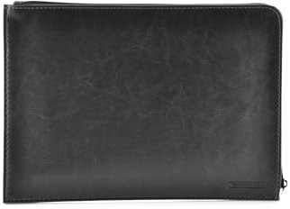 Dossier de Mano Dynamic Classic - Tamaño A4 y A5 - Carpeta Ejecutiva con Cierre de Cremallera. Exterior en Piel Vegana en acabado Notairé con Interior en Tela by Office Box. (A5-Cuartilla, Negro)