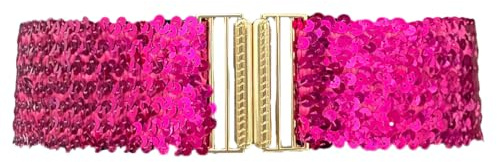 Cotim Coyin - Cinturones de lentejuelas para mujer, cinturones delgados con diamantes de imitación brillantes para vestidos, jeans y pantalones, Fucsia, Total length: 24.8 (63cm)