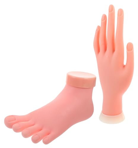 FRCOLOR 2pcs Manicure Practice Hand Model Fake Left Hand Model for Nail Art Training Includes Practice Foot for Nail and Pedicure Simulation