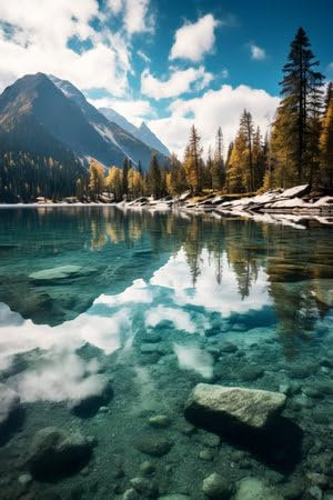 adrium Acryl-Bild 40 x 60 cm: Bergsee mit kristallklarem Wasser. Dramatische und malerische Szene. Standort Dolomiten, Italien, Europa. Nachbearbeitetes Foto (213456895)