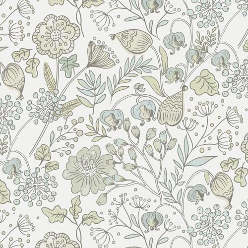 Fiula Self Adhesive Wallpaper Colourful Contact Paper Floral Peel and Stick Wallpaper 41x300CM Leaf Sticky Back Plastic Roll for Living Room Bedroom White Botanical Sticky Wallpaper Vinyl Wrap