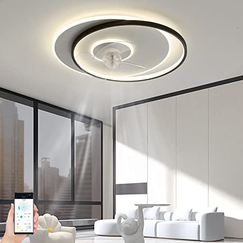Ventiladores de Techo con Lámparas, Ventiladores de Techo con Luces Y Diseño Remoto de Diseño Redondo de Dormitorio con Lámparas Temporizador de la Aplicación Modos de Invierno Y Verano Luz de Ventila