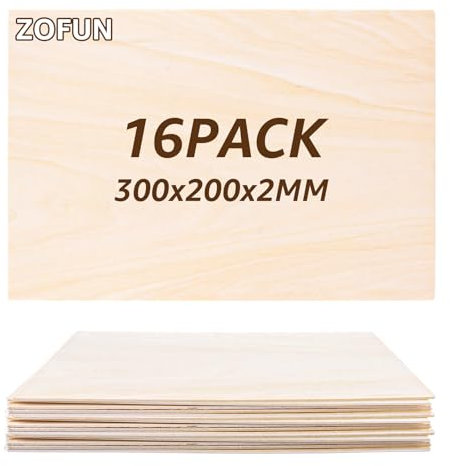 ZOFUN 16 Stück Lindenholz, Sperrholzplatte Holz 300x200x2mm Holzplatten zum Basteln, Sperrholz 2mm Sperrholaplatte A4 Holz Platten, Bastelholzplatten für Laserprojekte, DIY Modell, Kunst und Handwerk