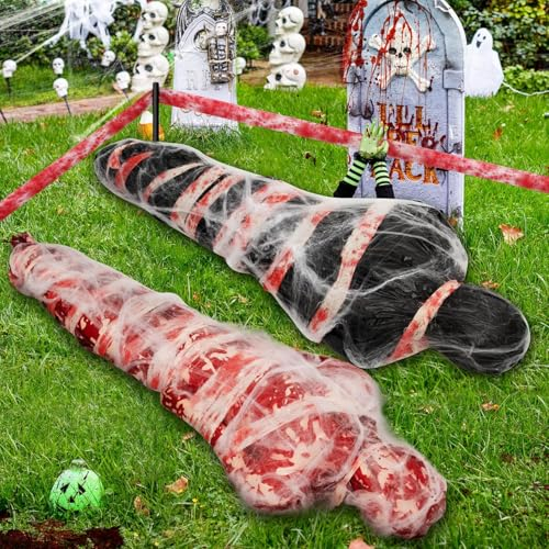 2 Sätze Halloween Gefälschte Leichen Requisiten - Hängende Leiche - Halloween Leichensack Set Deko Gruselig, Halloween Dekoration Requisiten für Tote Opfer Spukhaus Deko