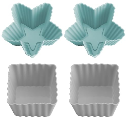 ZBHDEYG 4 Bento-Kuchenboxen, Lunchbox-Set, quadratische Silikonbox, Bento-Box-Zubehör, Bento-Lunchbox-Set, Silikonform, Kinder-Lunchbox-Zubehör, Stern-Silikonbox