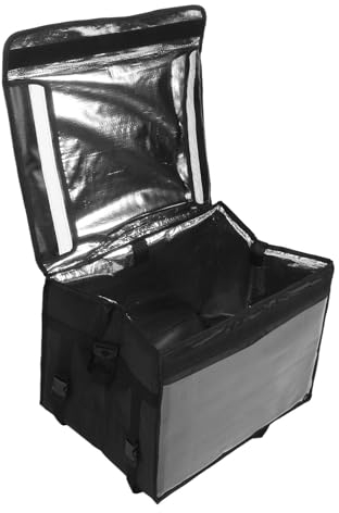 Isolierte Lebensmittel Liefertasche, Pizza Liefertasche, Reißverschluss Oben, Wasserdicht, Großes Fassungsvermögen, Isolierte, Wiederverwendbare Einkaufstüten für Heiße, Kalte mAhlzeiten(62L-Schwarz)