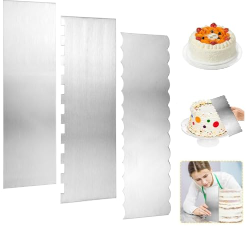 AFASOES 3 Stück Kuchenschaber Edelstahl Tortenspachtel 22 x 7.7 cm Torten Schaber Tortenglätter Stainless Steel Cake Scraper Teigschaber Torte für Kuchen Buttercreme DIY Werkzeug