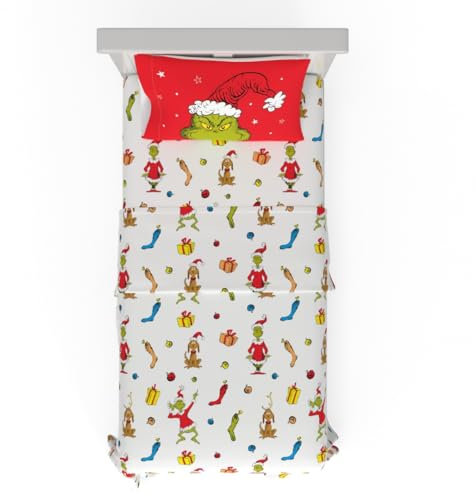 Franco Collectibles Dr. Seuss The Grinch Holiday & Christmas Bedding Superweiche Mikrofaser, 3-teiliges Bettwäsche-Set für Doppelbett, offizielles Lizenzprodukt