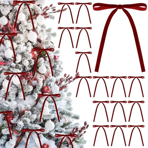 24 Pcs Velvet Christmas Bows, 5 x 7 Inch Christmas Wreath Bow Rustic Vintage Gift Velvet Bow Xmas Tree Ribbon Bow-Knot Ornament for Xmas Tree Wreath Garland Home Decorations (Burgundy)