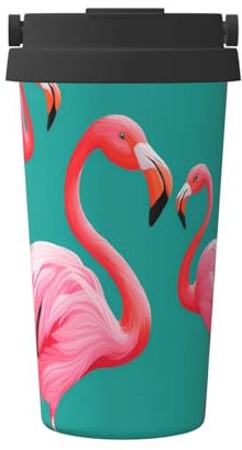 Joli mug à café isotherme avec motif flamants roses – Livré avec une poignée rétractable, pouvant contenir jusqu'à 500 ml