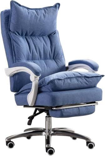 Chefsessel für große und große bequeme Stoffe, hautfreundlicher Bürostuhl, Liegestuhl mit Armlehnen, Traglast 150 kg (Größe: 64 x 118–125 cm, Farbe: blauer Stuhl)