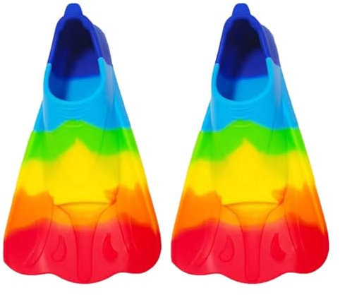Kinderflossen - Weiche Silikon-Trainingsflossen, Regenbogen-Schwimmflossen für Kleinkinder - Atmungsaktive Kinder-Schnorchelflossen, bequeme kurze Jugend-Schwimmflosse zum Schwimmen, Tauchen, Schnorch