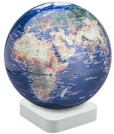 TROIKA Globus MAGNA ECO glänzender Globus blaugrüne topographische Karte Ø 30 raffinierter magnetischer Standfuß aus recyceltem Material in Mintgrün – 3D Druck